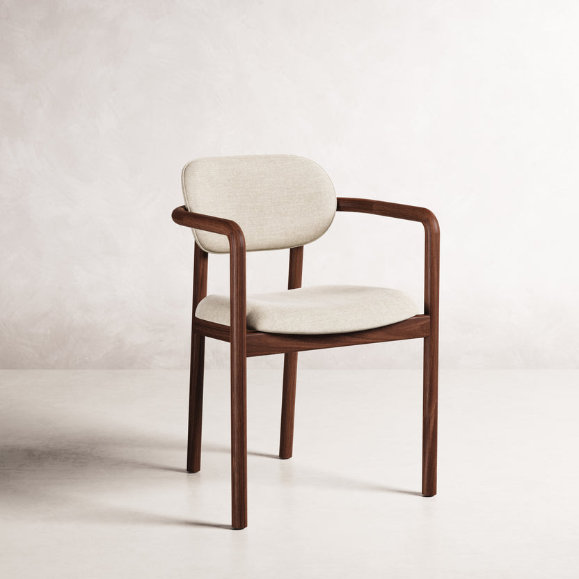 Lando Dining Chair - Solid American Walnut with Oatmeal Beige Fabric | 360 View - Frame 1