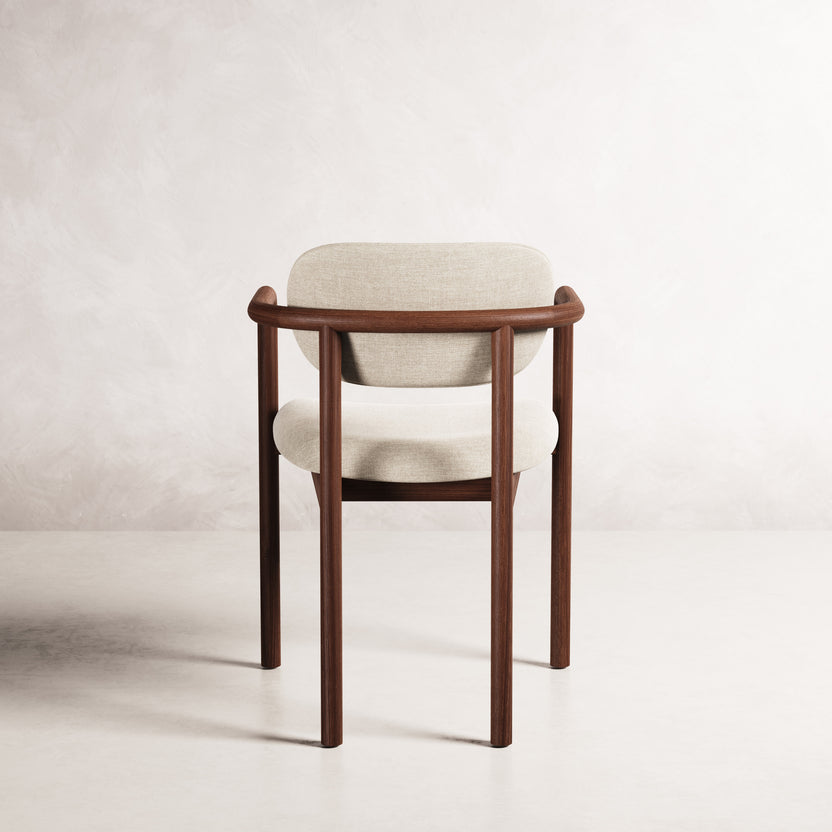 Lando Dining Chair - Solid American Walnut with Oatmeal Beige Fabric | 360 View - Frame 16