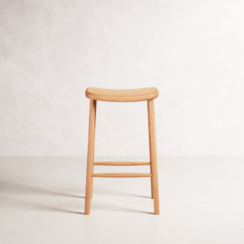 Luno Bar Stool - Solid American Oak with Solid Seat | 360 View - Frame 34