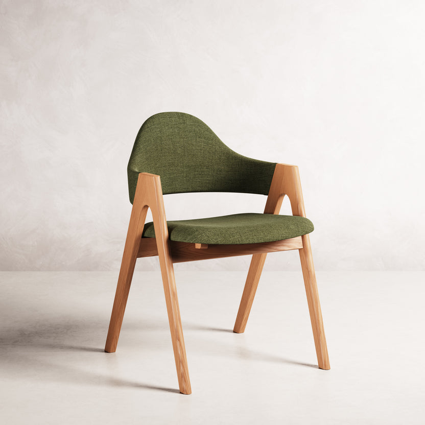 Nestor II Dining Chair - Solid American Oak with Aloe Green Fabric | 360 View - Frame 1