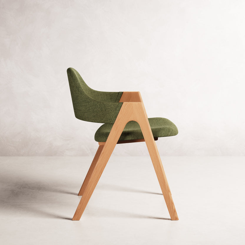 Nestor II Dining Chair - Solid American Oak with Aloe Green Fabric | 360 View - Frame 7
