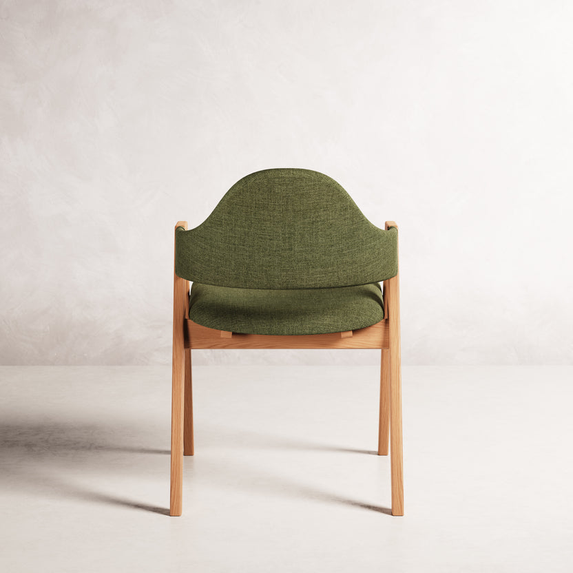 Nestor II Dining Chair - Solid American Oak with Aloe Green Fabric | 360 View - Frame 16
