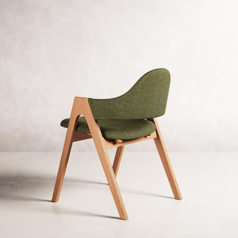 Nestor II Dining Chair - Solid American Oak with Aloe Green Fabric | 360 View - Frame 21