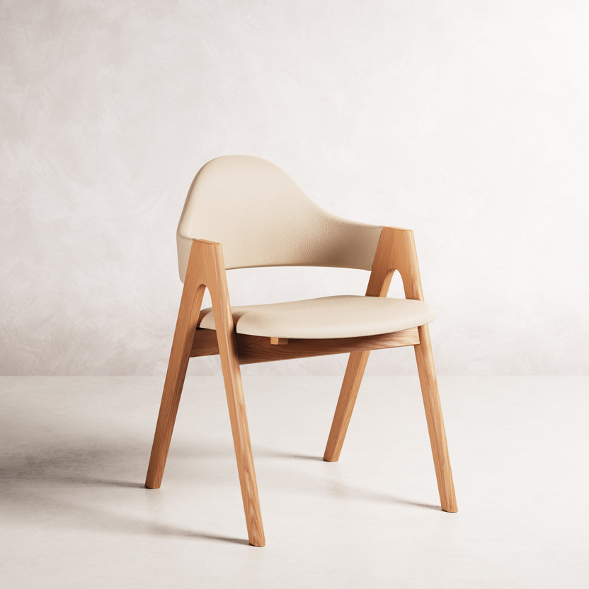 Nestor II Dining Chair - Solid American Oak with Cream Leather | 360 View - Frame 1
