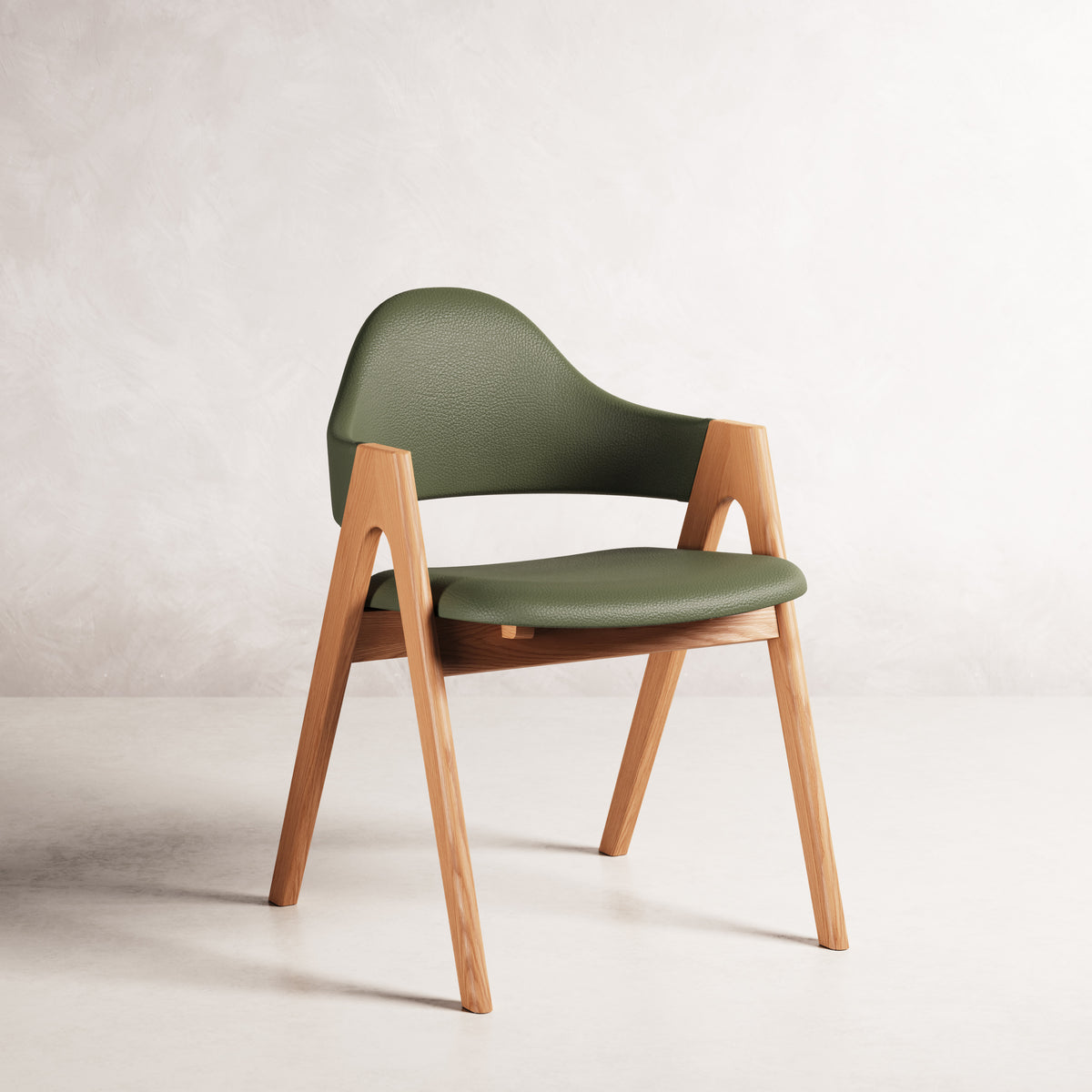 Nestor II Dining Chair - Solid American Oak with Green Leather | 360 View - Frame 1