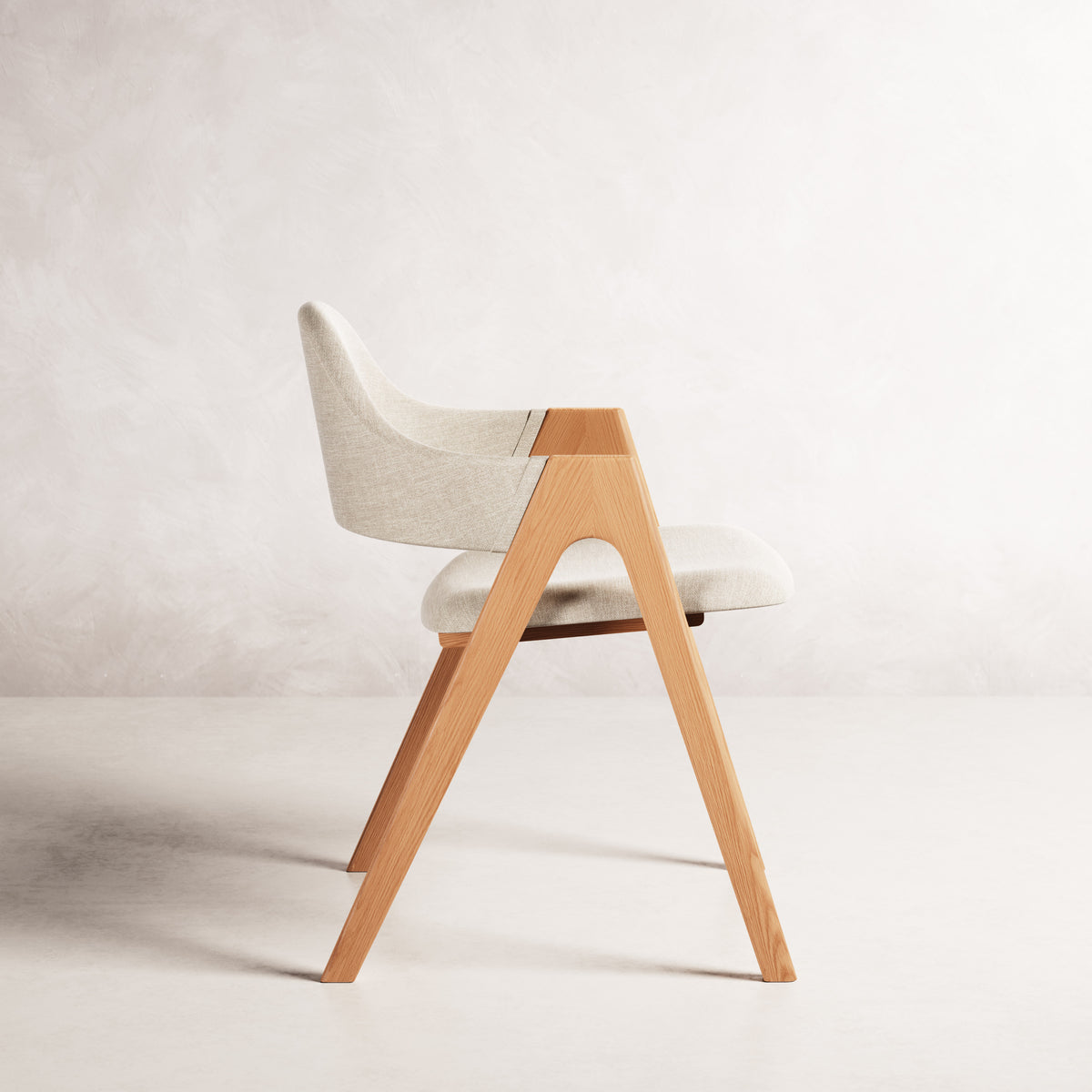 Nestor II Dining Chair - Solid American Oak with Oatmeal Beige Fabric | 360 View - Frame 7