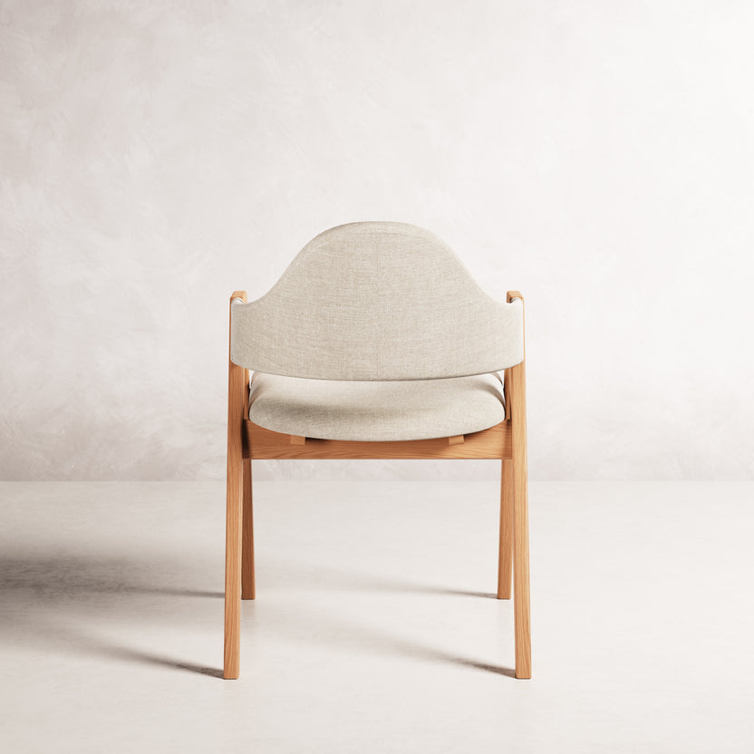 Nestor II Dining Chair - Solid American Oak with Oatmeal Beige Fabric | 360 View - Frame 16