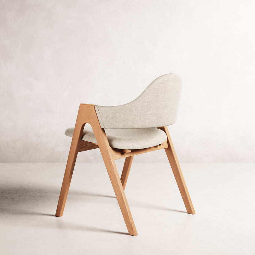 Nestor II Dining Chair - Solid American Oak with Oatmeal Beige Fabric | 360 View - Frame 21