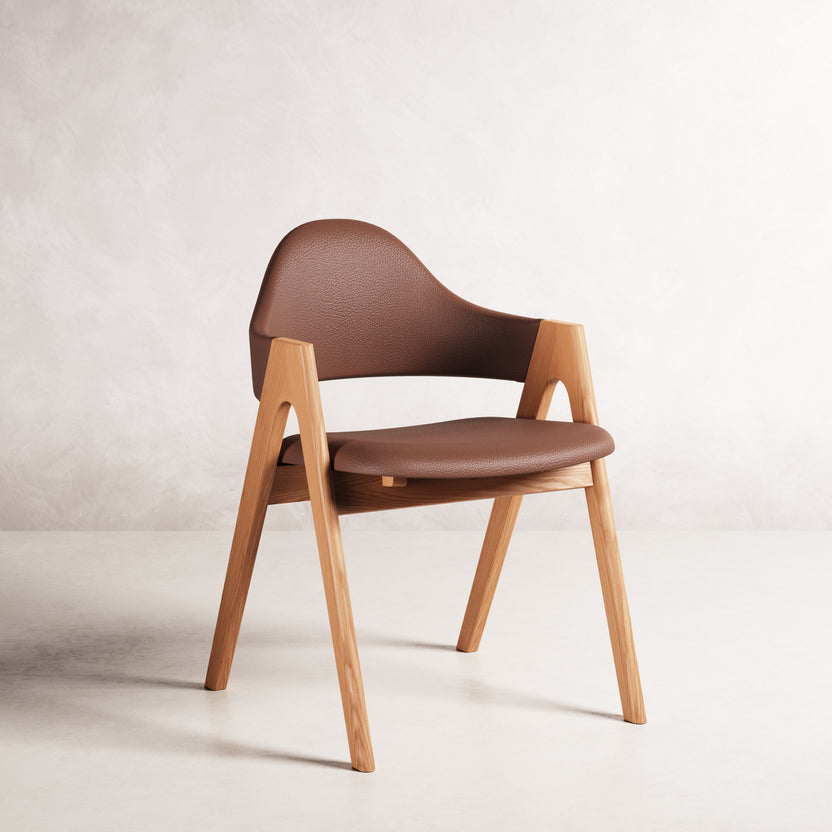 Nestor II Dining Chair - Solid American Oak with Tan Leather | 360 View - Frame 1