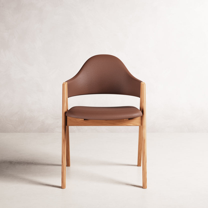 Nestor II Dining Chair - Solid American Oak with Tan Leather | 360 View - Frame 34