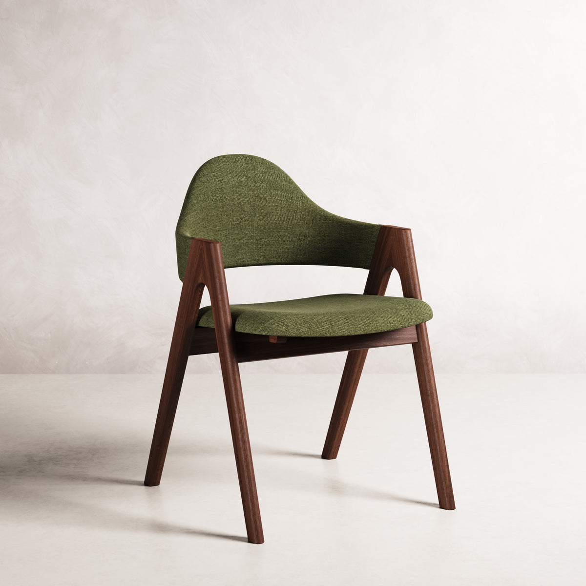 Nestor II Dining Chair - Solid American Walnut with Aloe Green Fabric | 360 View - Frame 1