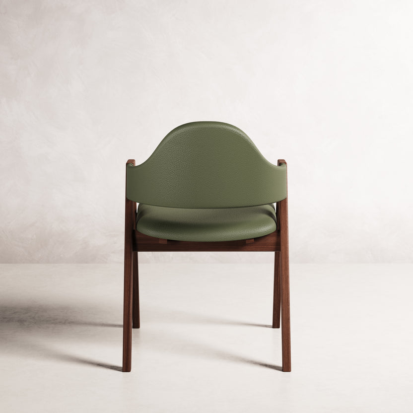 Nestor II Dining Chair - Solid American Walnut with Green Leather | 360 View - Frame 16