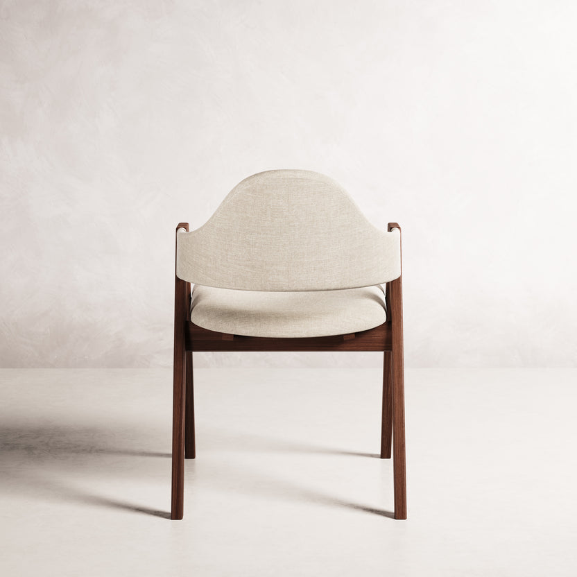 Nestor II Dining Chair - Solid American Walnut with Oatmeal Beige Fabric | 360 View - Frame 16