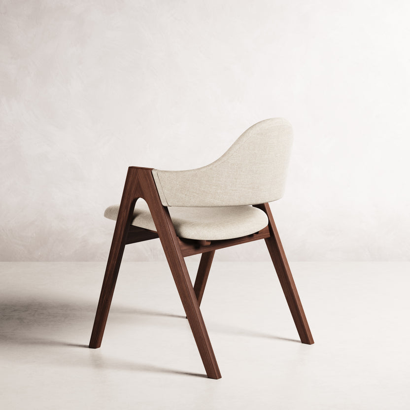 Nestor II Dining Chair - Solid American Walnut with Oatmeal Beige Fabric | 360 View - Frame 21