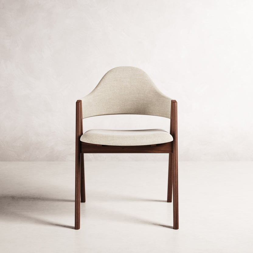 Nestor II Dining Chair - Solid American Walnut with Oatmeal Beige Fabric | 360 View - Frame 34
