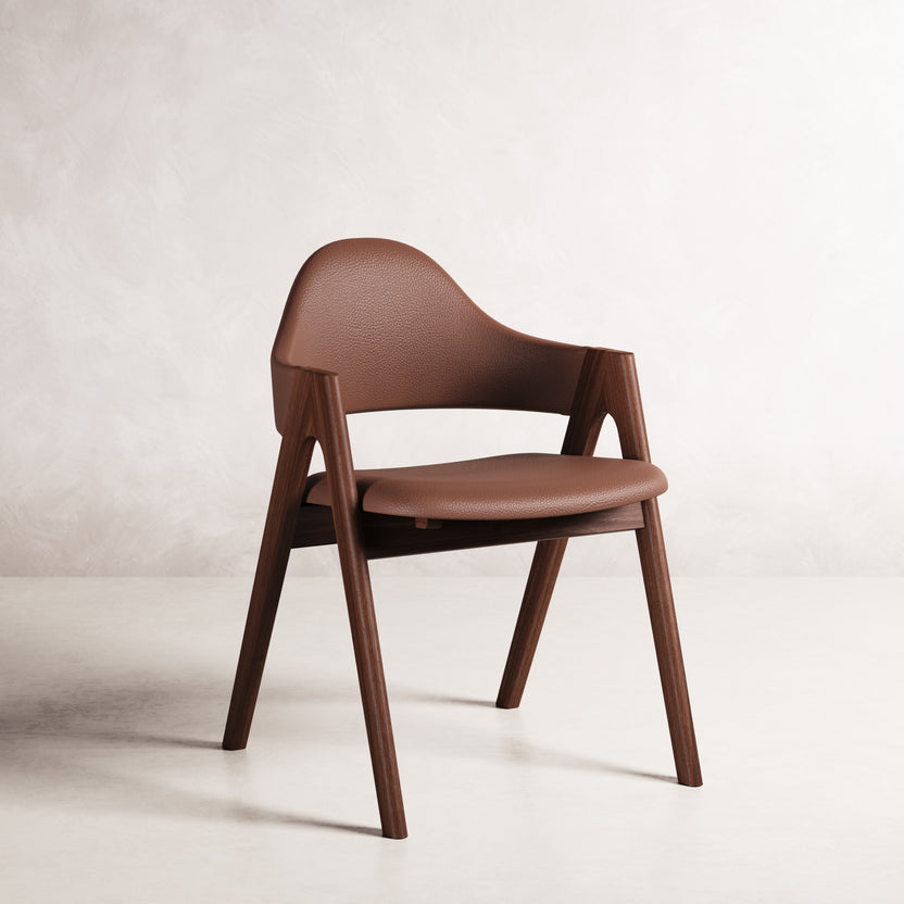 Nestor II Dining Chair - Solid American Walnut with Tan Leather | 360 View - Frame 1