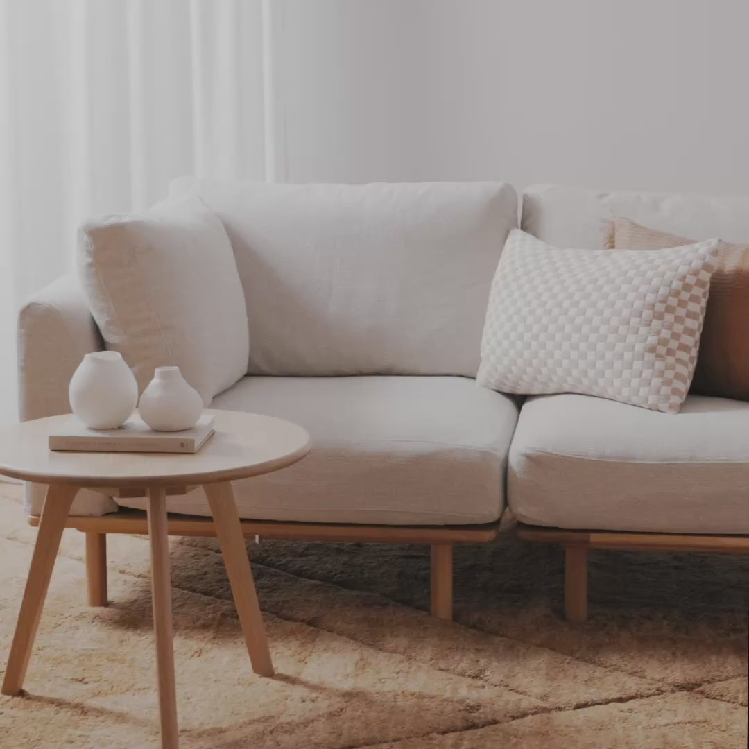 Anika Modular Sofa 2-Seater Ivory Beige Fabric Solid American Oak