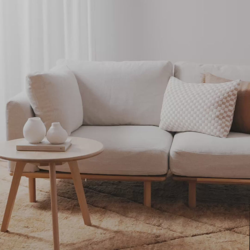 Anika Modular Sofa 2-Seater Ivory Beige Fabric Solid American Oak
